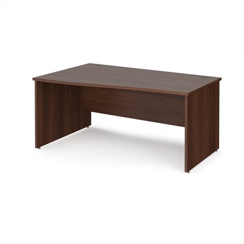 Maestro 25 left hand wave desk 1600mm wide - Walnut top with panel end leg - MP16WLW