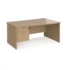 Maestro 25 right hand wave desk 1600mm wide with 2 drawer pedestal - Kendal Oak Top with panel end leg - MP16WRP2KO