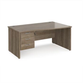 Maestro 25 right hand wave desk 1600mm wide with 3 drawer pedestal - Nebraska Oak Top with panel end leg - MP16WRP3NO