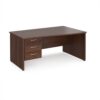 Maestro 25 right hand wave desk 1600mm wide with 3 drawer pedestal - Walnut top with panel end leg - MP16WRP3W