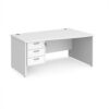Maestro 25 right hand wave desk 1600mm wide with 3 drawer pedestal - White Top with panel end leg - MP16WRP3WH