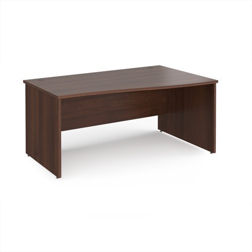 Maestro 25 right hand wave desk 1600mm wide - Walnut top with panel end leg - MP16WRW
