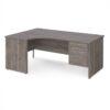 Maestro 25 left hand ergonomic desk 1800mm wide with 2 drawer pedestal - Grey Oak Top with panel end leg - MP18ELP2GO