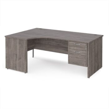 Maestro 25 left hand ergonomic desk 1800mm wide with 2 drawer pedestal - Grey Oak Top with panel end leg - MP18ELP2GO