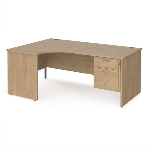 Maestro 25 left hand ergonomic desk 1800mm wide with 2 drawer pedestal - Kendal Oak Top with panel end leg - MP18ELP2KO