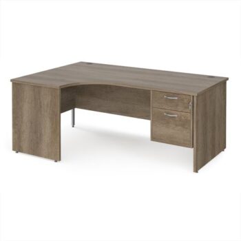 Maestro 25 left hand ergonomic desk 1800mm wide with 2 drawer pedestal - Nebraska Oak Top with panel end leg - MP18ELP2NO