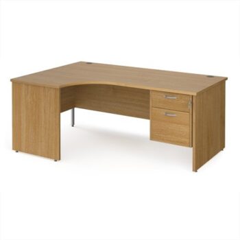 Maestro 25 left hand ergonomic desk 1800mm wide with 2 drawer pedestal - Oak Top with panel end leg - MP18ELP2O