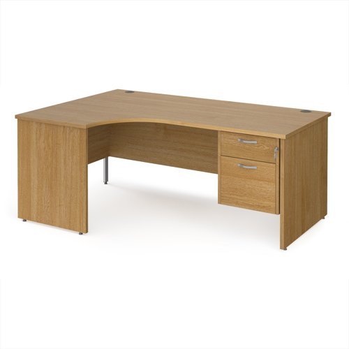 Maestro 25 left hand ergonomic desk 1800mm wide with 2 drawer pedestal - Oak Top with panel end leg - MP18ELP2O