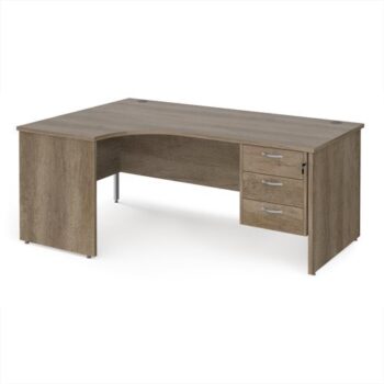 Maestro 25 left hand ergonomic desk 1800mm wide with 3 drawer pedestal - Nebraska Oak Top with panel end leg - MP18ELP3NO