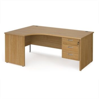 Maestro 25 left hand ergonomic desk 1800mm wide with 3 drawer pedestal - Oak Top with panel end leg - MP18ELP3O