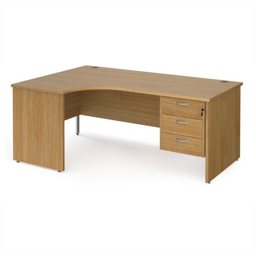 Maestro 25 left hand ergonomic desk 1800mm wide with 3 drawer pedestal - Oak Top with panel end leg - MP18ELP3O
