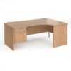 Maestro 25 right hand ergonomic desk 1800mm wide with 2 drawer pedestal - Beech top with panel end leg - MP18ERP2B