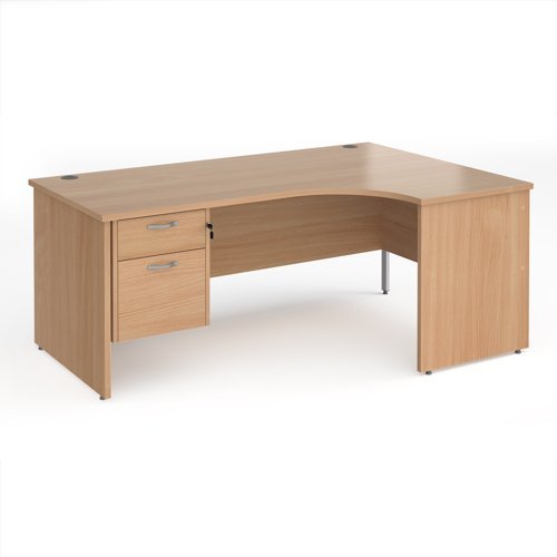 Maestro 25 right hand ergonomic desk 1800mm wide with 2 drawer pedestal - Beech top with panel end leg - MP18ERP2B