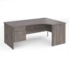 Maestro 25 right hand ergonomic desk 1800mm wide with 2 drawer pedestal - Grey Oak Top with panel end leg - MP18ERP2GO