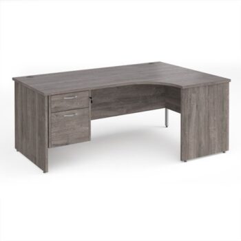 Maestro 25 right hand ergonomic desk 1800mm wide with 2 drawer pedestal - Grey Oak Top with panel end leg - MP18ERP2GO