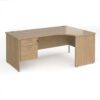 Maestro 25 right hand ergonomic desk 1800mm wide with 2 drawer pedestal - Kendal Oak Top with panel end leg - MP18ERP2KO