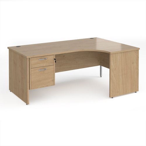 Maestro 25 right hand ergonomic desk 1800mm wide with 2 drawer pedestal - Kendal Oak Top with panel end leg - MP18ERP2KO