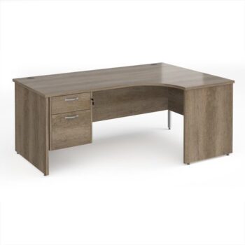 Maestro 25 right hand ergonomic desk 1800mm wide with 2 drawer pedestal - Nebraska Oak Top with panel end leg - MP18ERP2NO