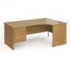 Maestro 25 right hand ergonomic desk 1800mm wide with 2 drawer pedestal - Oak Top with panel end leg - MP18ERP2O