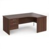 Maestro 25 right hand ergonomic desk 1800mm wide with 2 drawer pedestal - Walnut top with panel end leg - MP18ERP2W