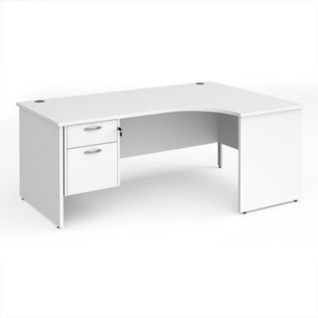 Maestro 25 right hand ergonomic desk 1800mm wide with 2 drawer pedestal - White Top with panel end leg - MP18ERP2WH