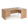 Maestro 25 right hand ergonomic desk 1800mm wide with 3 drawer pedestal - Beech top with panel end leg - MP18ERP3B