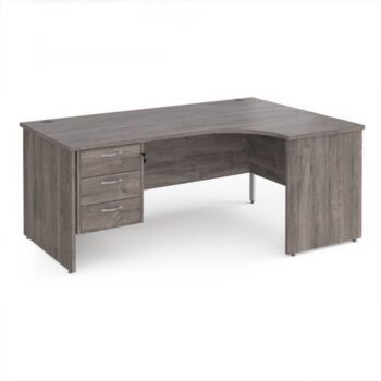 Maestro 25 right hand ergonomic desk 1800mm wide with 3 drawer pedestal - Grey Oak Top with panel end leg - MP18ERP3GO