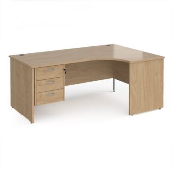Maestro 25 right hand ergonomic desk 1800mm wide with 3 drawer pedestal - Kendal Oak Top with panel end leg - MP18ERP3KO