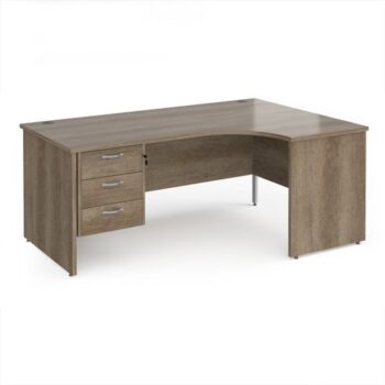 Maestro 25 right hand ergonomic desk 1800mm wide with 3 drawer pedestal - Nebraska Oak Top with panel end leg - MP18ERP3NO