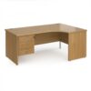 Maestro 25 right hand ergonomic desk 1800mm wide with 3 drawer pedestal - Oak Top with panel end leg - MP18ERP3O