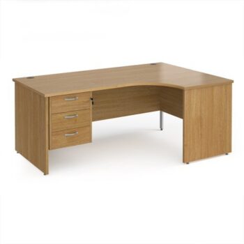 Maestro 25 right hand ergonomic desk 1800mm wide with 3 drawer pedestal - Oak Top with panel end leg - MP18ERP3O