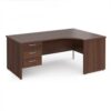 Maestro 25 right hand ergonomic desk 1800mm wide with 3 drawer pedestal - Walnut top with panel end leg - MP18ERP3W
