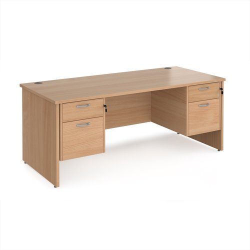 Maestro 25 straight desk 1800mm x 800mm with two x 2 drawer pedestals - Beech top with panel end leg - MP18P22B