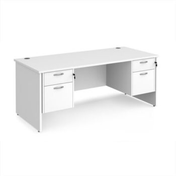 Maestro 25 straight desk 1800mm x 800mm with two x 2 drawer pedestals - White Top with panel end leg - MP18P22WH