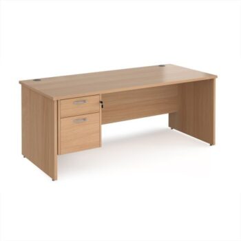 Maestro 25 straight desk 1800mm x 800mm with 2 drawer pedestal - Beech top with panel end leg - MP18P2B