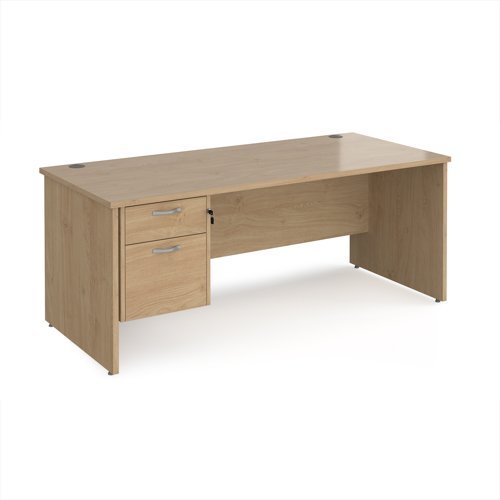 Maestro 25 straight desk 1800mm x 800mm with 2 drawer pedestal - Kendal Oak Top with panel end leg - MP18P2KO
