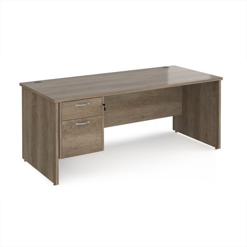 Maestro 25 straight desk 1800mm x 800mm with 2 drawer pedestal - Nebraska Oak Top with panel end leg - MP18P2NO