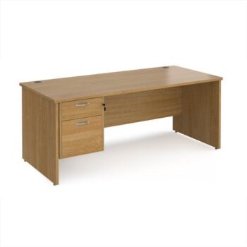 Maestro 25 straight desk 1800mm x 800mm with 2 drawer pedestal - Oak Top with panel end leg - MP18P2O