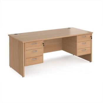 Maestro 25 straight desk 1800mm x 800mm with two x 3 drawer pedestals - Beech top with panel end leg - MP18P33B
