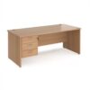 Maestro 25 straight desk 1800mm x 800mm with 3 drawer pedestal - Beech top with panel end leg - MP18P3B