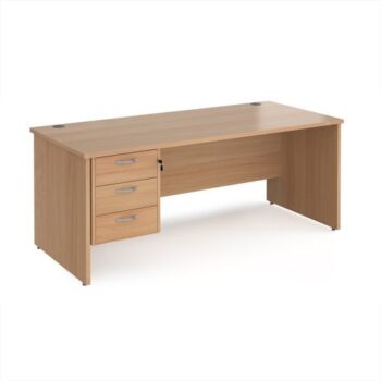 Maestro 25 straight desk 1800mm x 800mm with 3 drawer pedestal - Beech top with panel end leg - MP18P3B