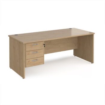 Maestro 25 straight desk 1800mm x 800mm with 3 drawer pedestal - Kendal Oak Top with panel end leg - MP18P3KO