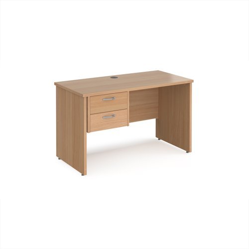 Maestro 25 straight desk 1200mm x 600mm with 2 drawer pedestal - Beech top with panel end leg - MP612P2B