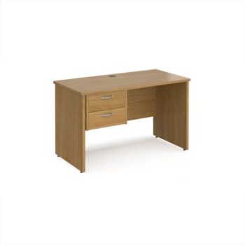 Maestro 25 straight desk 1200mm x 600mm with 2 drawer pedestal - Oak Top with panel end leg - MP612P2O