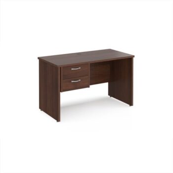 Maestro 25 straight desk 1200mm x 600mm with 2 drawer pedestal - Walnut top with panel end leg - MP612P2W