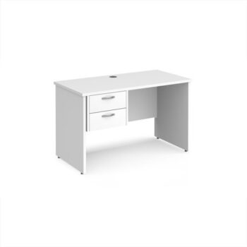Maestro 25 straight desk 1200mm x 600mm with 2 drawer pedestal - White Top with panel end leg - MP612P2WH