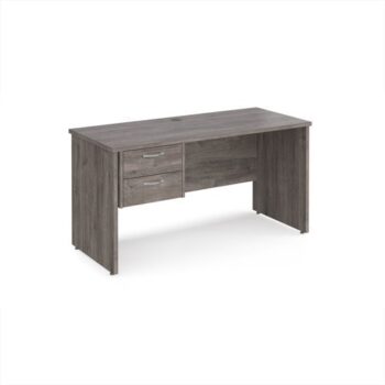 Maestro 25 straight desk 1400mm x 600mm with 2 drawer pedestal - Grey Oak Top with panel end leg - MP614P2GO