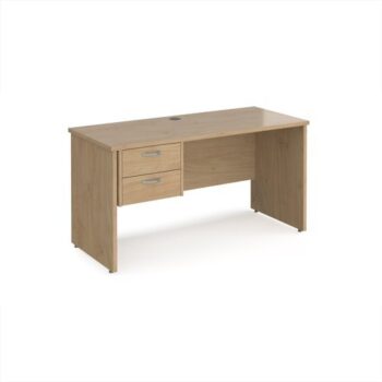 Maestro 25 straight desk 1400mm x 600mm with 2 drawer pedestal - Kendal Oak Top with panel end leg - MP614P2KO