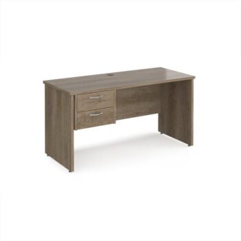 Maestro 25 straight desk 1400mm x 600mm with 2 drawer pedestal - Nebraska Oak Top with panel end leg - MP614P2NO