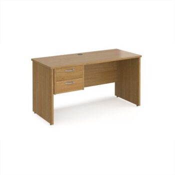 Maestro 25 straight desk 1400mm x 600mm with 2 drawer pedestal - Oak Top with panel end leg - MP614P2O